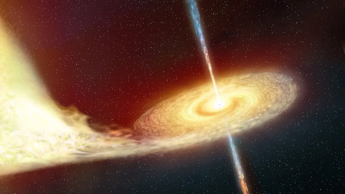 Artist’s impression of a binary system with a black hole pulling gas from a companion star