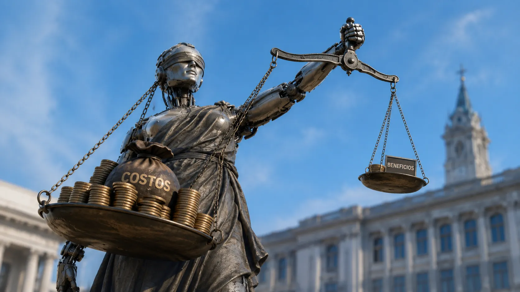 Justicia hecha robot, no pudiendo equilibrar costos y beneficios. (IA)