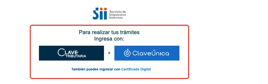 Pantalla de ingreso del SII con Clave Tributaria y ClaveÚnica